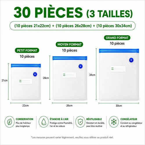 AirSeal™ Recharge – Lot de 30 sachets réutilisables, 3 tailles